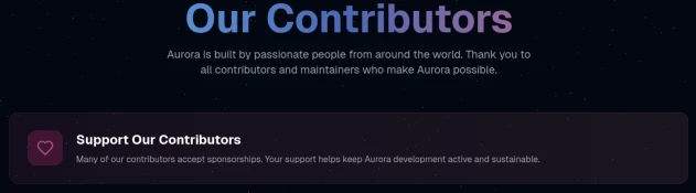 Image venant du site d'Aurora disant que la plupart des contributeurs acceptent les donations.